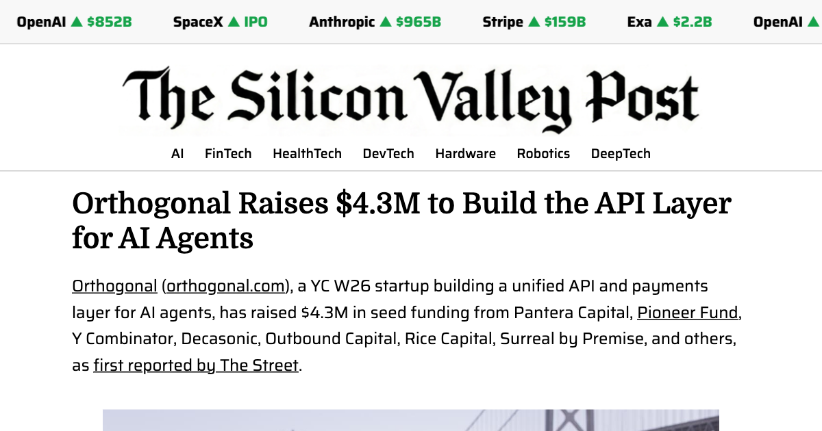 Orthogonal Raises $4.3M to Build the API Layer for AI Agents