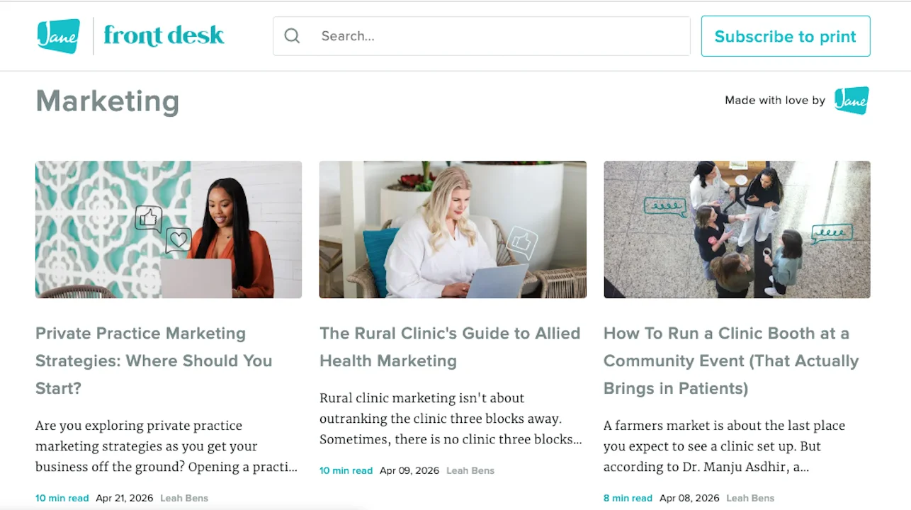 Front Desk by Jane - Best Overall Editorial (2026 Content Marketing Awards)
