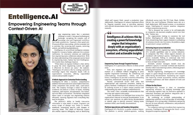 Entelligence named one of 100 Most Promising Companies Founded by Indians in the US for 2024