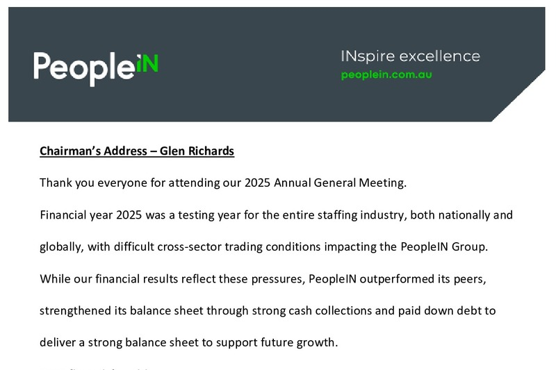 PPE AGM Address - Peoplein Limited (ASX:PPE)