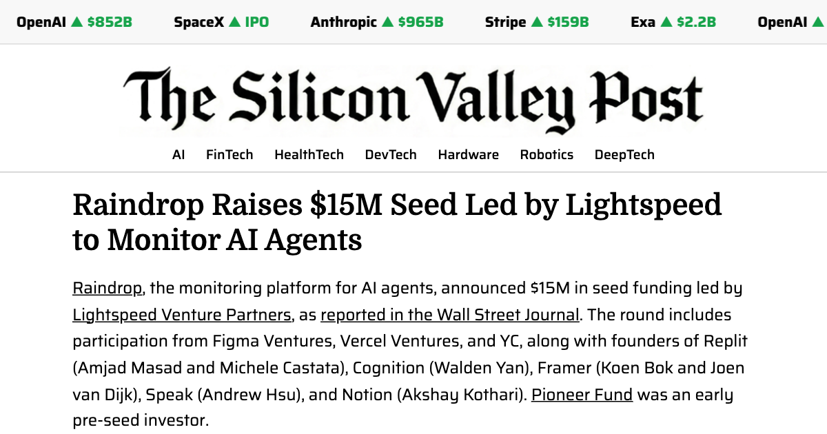 Raindrop Raises $15M Seed Led by Lightspeed to Monitor AI Agents