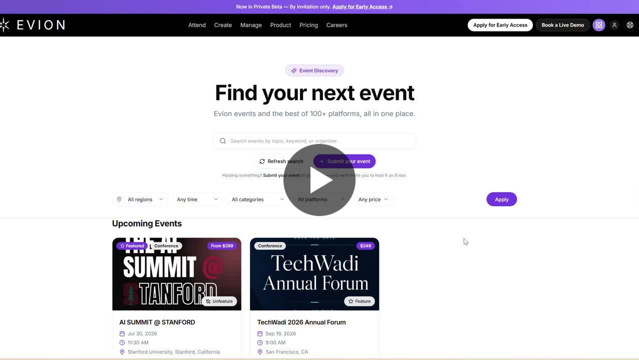 Evion Ships Live Event Discovery Feed for Bay Area Events