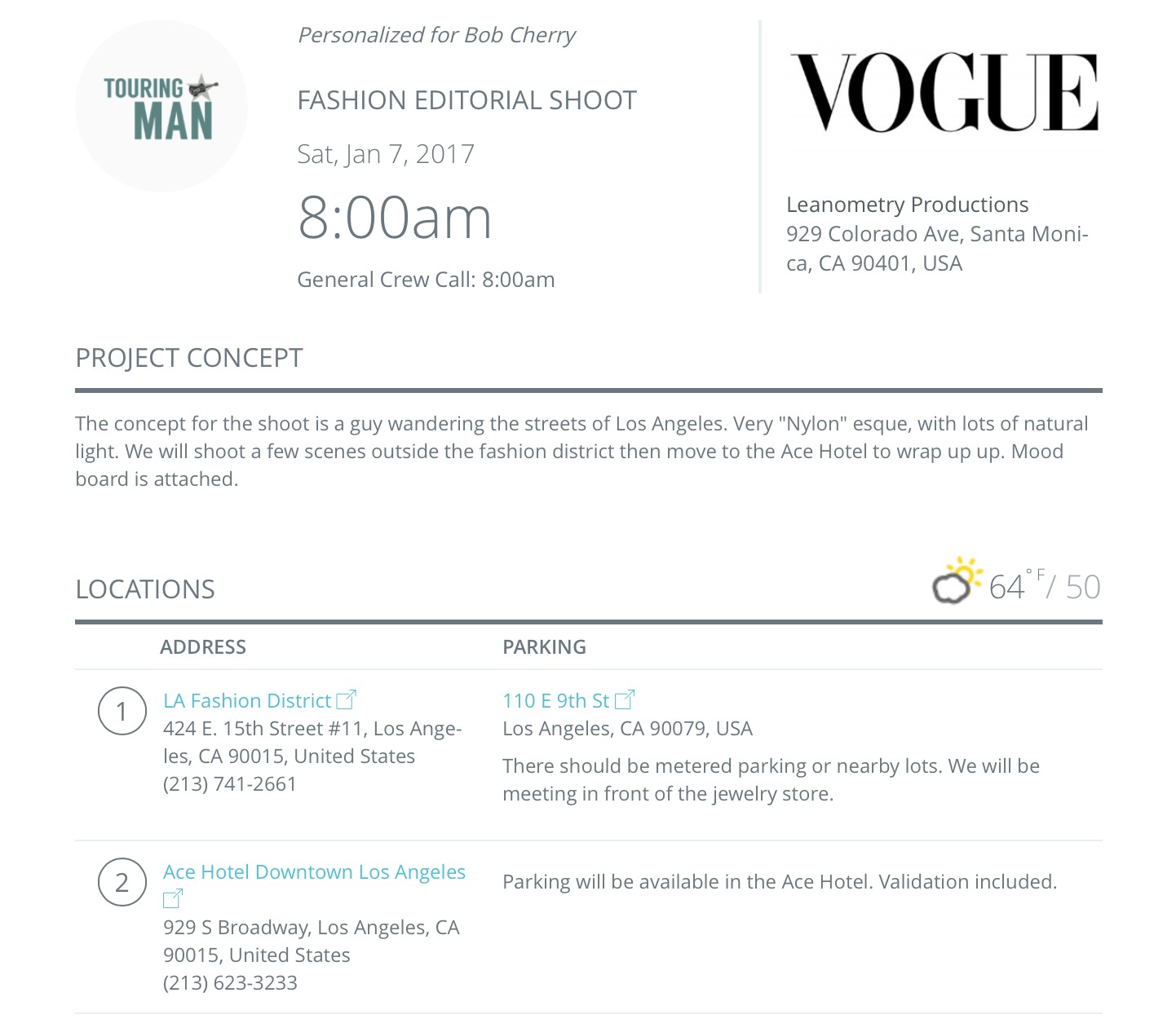 StudioBinder Creates Call Sheets for Photographers to Stay Organized