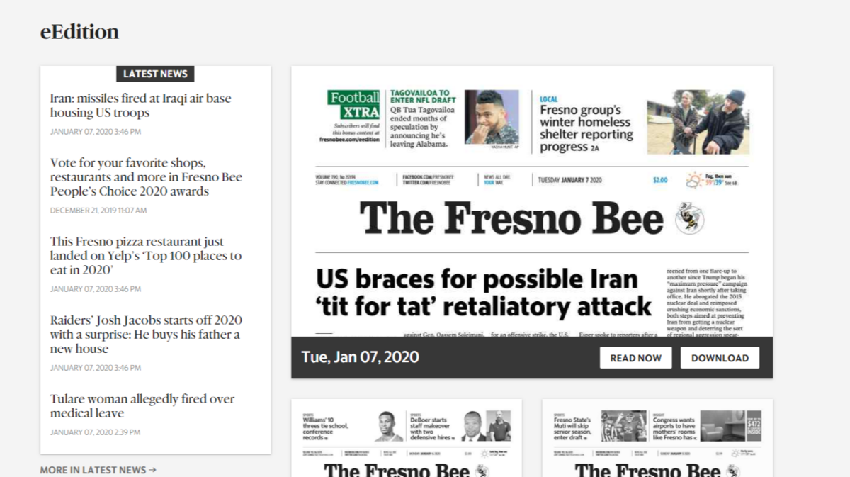 Fresno Bee moves to digital Saturdays in January 2020